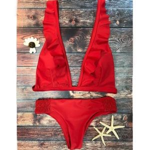 BNWT Ruffles Plunge Bikini in Red SOLD OUT